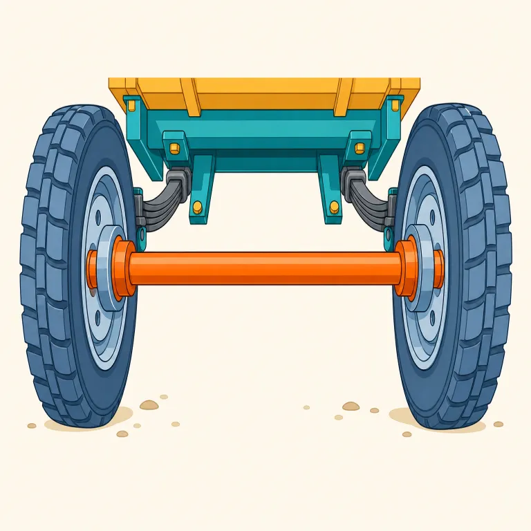 axle（車軸・名詞）の覚え方イラスト — axleは車輪wheelの中心を通る「車軸」