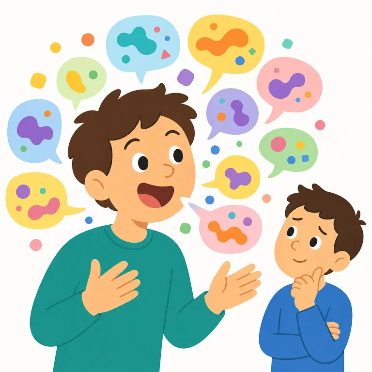 babbling（意味のないおしゃべり・名詞）の覚え方イラスト — 「バブバブ」と意味のはっきりしない声を出している様子を思い浮かべると覚えやすいです