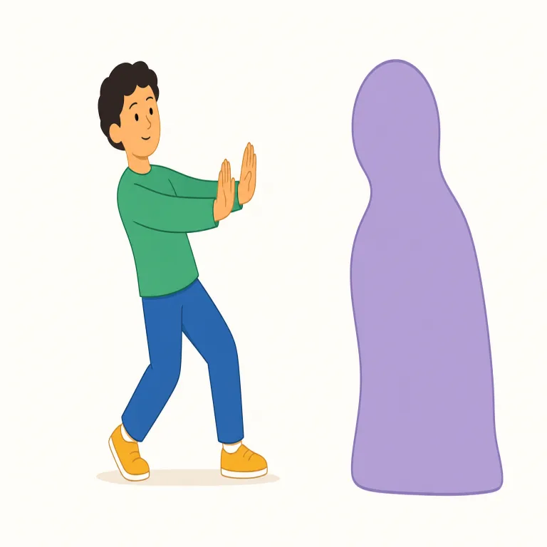 back off（後ろへ下がる・句動詞）の覚え方イラスト — back は「後ろへ」、off は「離れて」なので、まず「後ろへ下がって距離を取る」場面を思い浮かべると残りやすいです