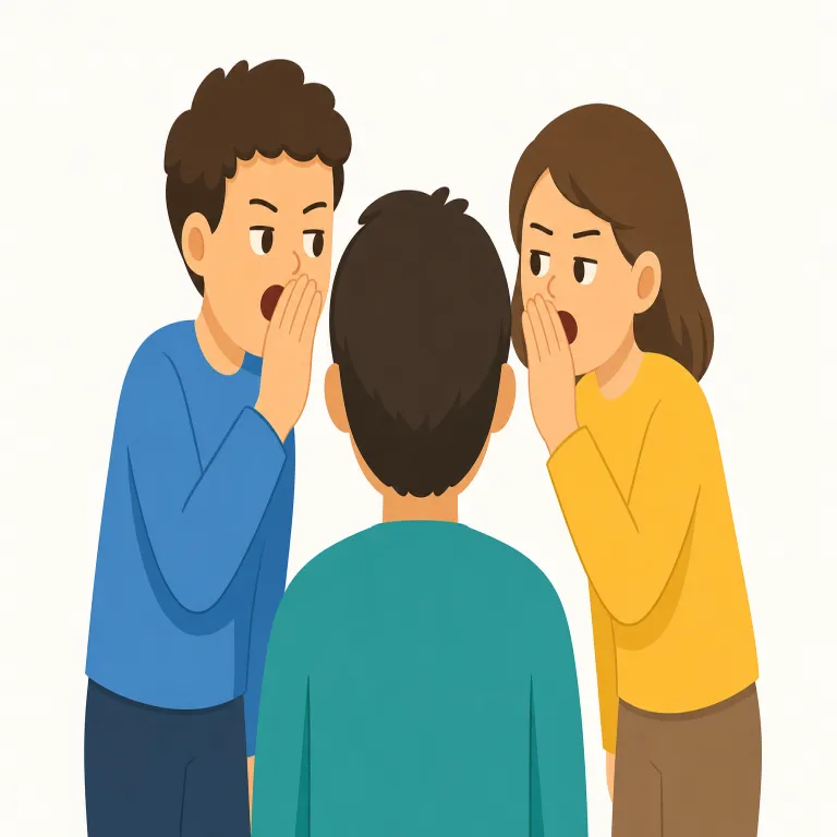 backbiting（陰口・名詞）の覚え方イラスト — back と bite をそのまま意識すると覚えやすい語です