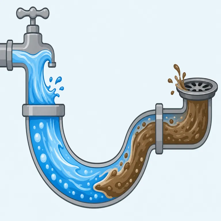 backflow（逆流・名詞）の覚え方イラスト — back＋flow で、そのまま「流れが後ろへ戻る」と捉えると覚えやすい語です
