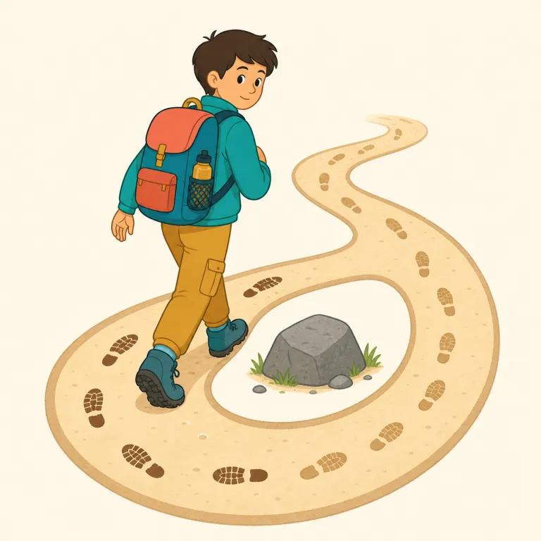 backtrack（来た道を引き返す・動詞）の覚え方イラスト — back は「後ろへ」、track は「道すじ」と考えましょう
