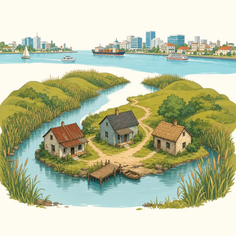 backwater（田舎・名詞）の覚え方イラスト