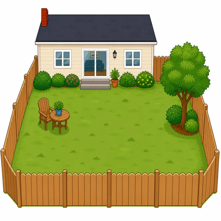 backyard（裏庭・名詞）の覚え方イラスト — backyard の「裏庭」は、back + yard をそのまま分けると覚えやすい意味です