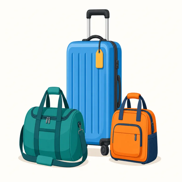 baggage（手荷物・名詞）の覚え方イラスト — bag を知っていれば、baggage は「bags をひとまとめにしたもの」と見ると入口が作れます