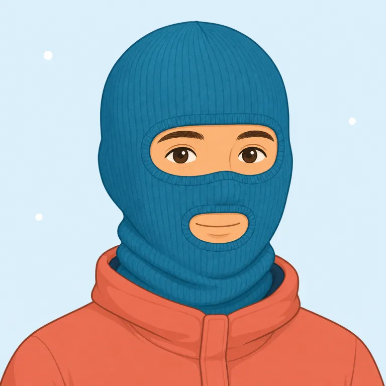 balaclava（目出し帽・名詞）の覚え方イラスト — 「帽子(cap)」でも「マスク(mask)」でもなく、その中間にある“頭から首まで覆う防寒用フード”として覚えると定着しやすい語です