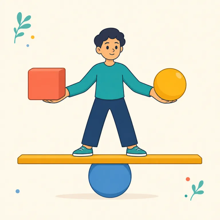 balancer（バランサー・名詞）の覚え方イラスト — まず balance「つり合い・均衡」が見えれば十分で、-er は「その役目をするもの」と考えると balancer は「バランスを取る装置」と自然に読めます