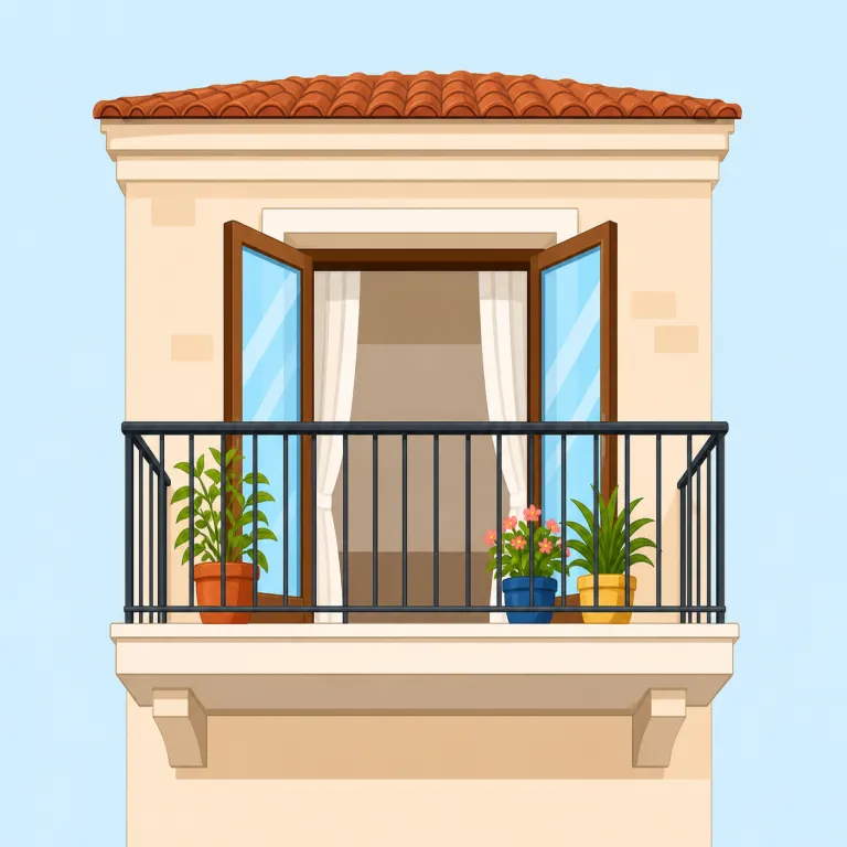 balcony（バルコニー・名詞）の覚え方イラスト