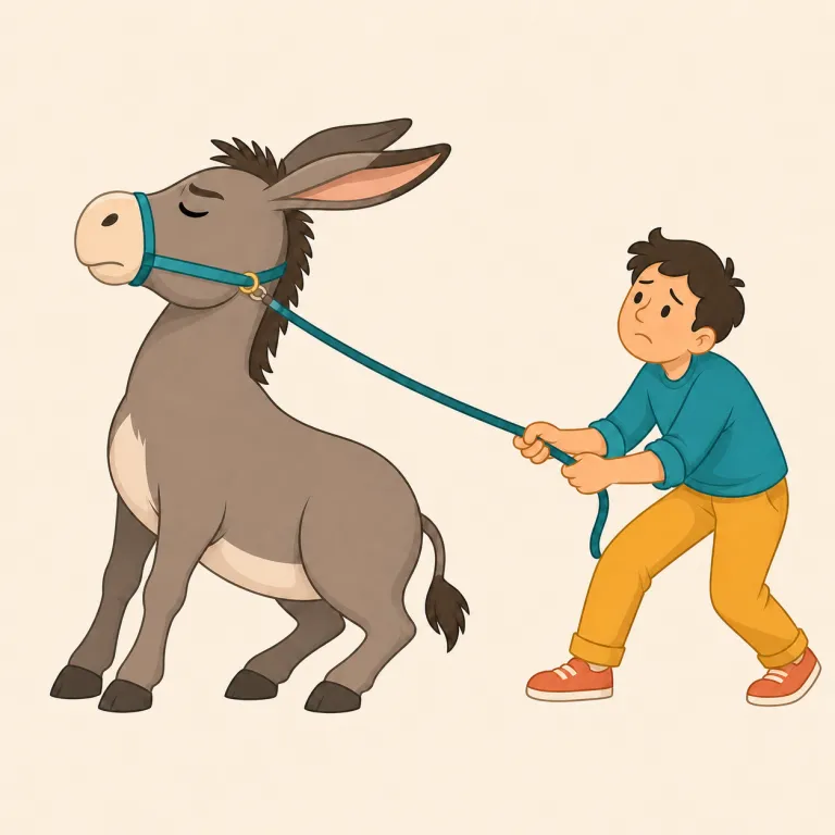 balky（扱いにくい・形容詞）の覚え方イラスト — balk「ためらう、進むのを拒む」に -y が付いて、「すぐ止まったり抵抗したりして扱いにくい」と捉えると覚えやすい語です