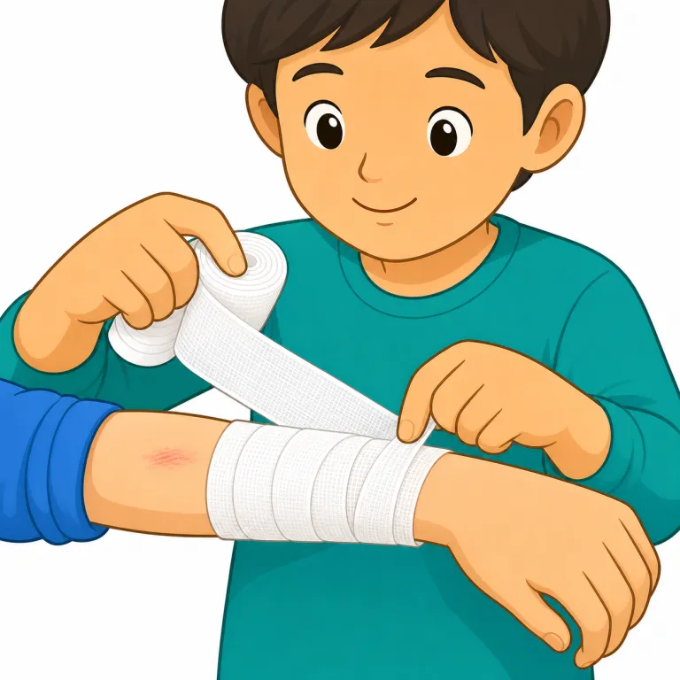 bandage（包帯をする・verb）の覚え方イラスト