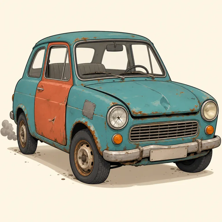 banger（おんぼろ車・名詞）の覚え方イラスト — bang「バンと鳴る」から、「走るたびにガタガタ・バンバン音を立てそうな古い車」と覚えると残りやすいです