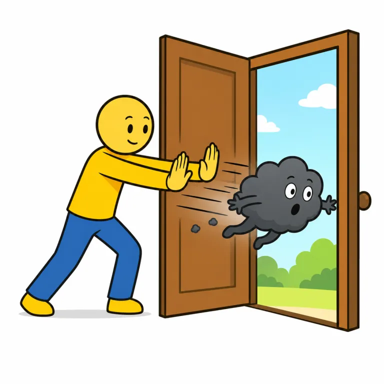 banish（追い払う・verb）の覚え方イラスト