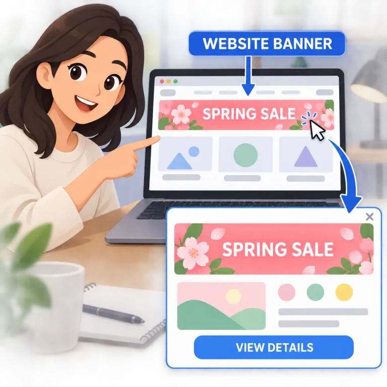 banner（ウェブ上のバナー・noun）の覚え方イラスト