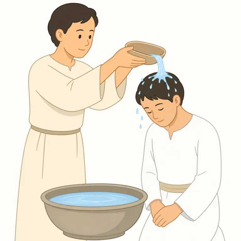 baptise（洗礼を施す・動詞）の覚え方イラスト — `baptism`（洗礼）や `Baptist`（洗礼派）と同じ bapt- の語です
