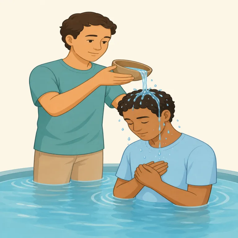 baptize（洗礼を授ける・動詞）の覚え方イラスト — baptism（洗礼）や Baptist（バプテスト派）を見たことがあれば、その動詞形が baptize