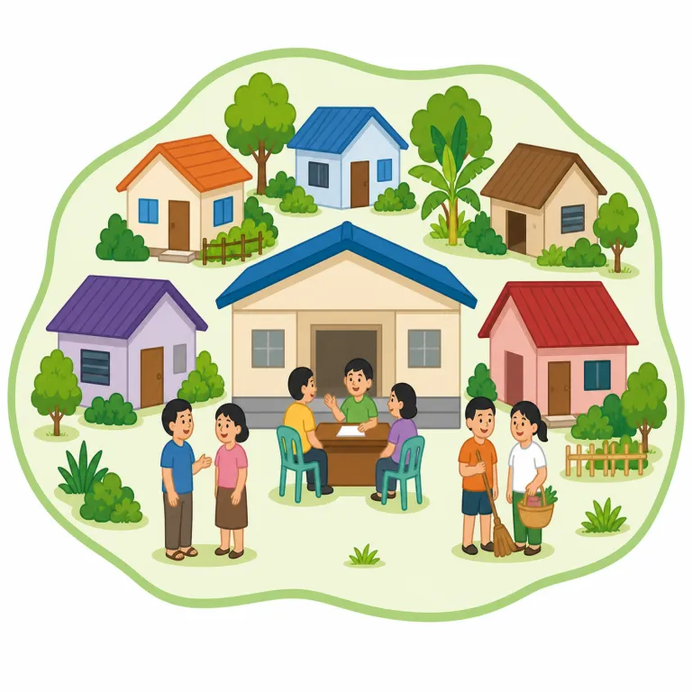 barangay（バランガイ（行政区）・名詞）の覚え方イラスト — barangay は一般英語の village や neighborhood と同じ「人が住む地域」ではありますが、覚えるときはフィリピン固有の行政ラベルとして固定する…