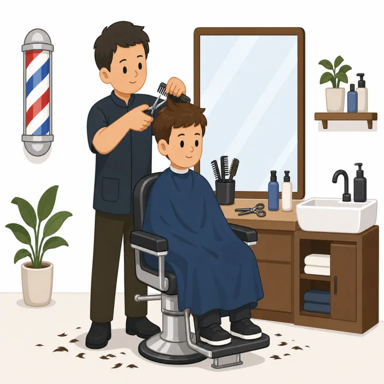 barbershop（理髪店・名詞）の覚え方イラスト — barbershop は barber「理容師」と shop「店」をそのまま合わせると覚えやすい語です