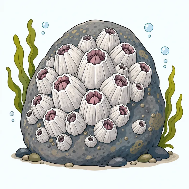 barnacle（フジツボ・名詞）の覚え方イラスト — まず『岩や船底にぴったり張り付く生き物』の絵で覚えると強い