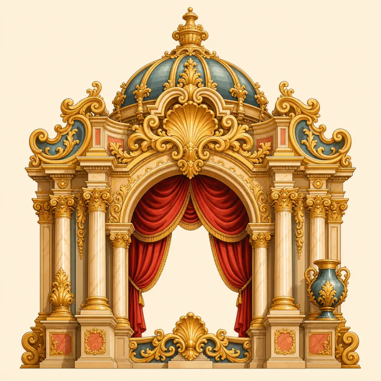 baroque（過剰装飾の・形容詞）の覚え方イラスト — baroque は「シンプルで均整の取れた classical / minimal の反対側」に置くと覚えやすい語