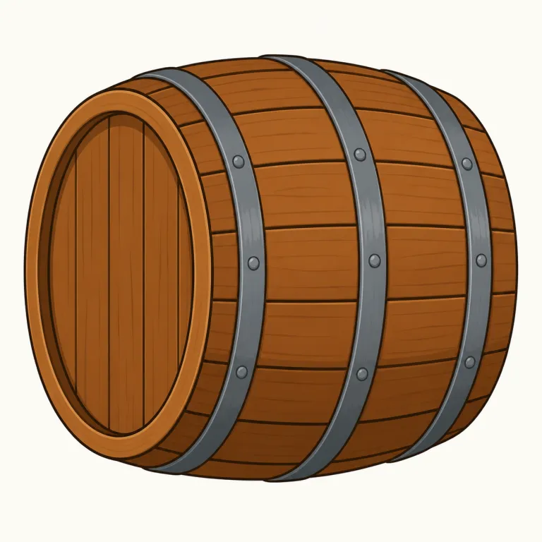barrel（樽・名詞）の覚え方イラスト — barrel は、ワインやビールを寝かせる大きな円筒形の容器として覚えると定着しやすいです