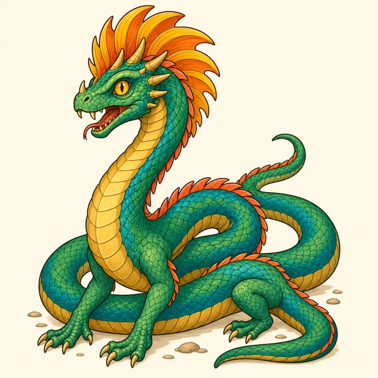 basilisk（バジリスク（怪物）・名詞）の覚え方イラスト — fantasy作品やRPGで basilisk を見たら、まず「蛇・爬虫類系の怪物」と置き、その次に「最大の武器は牙ではなく視線」と重ねて覚えると定着しやすいです