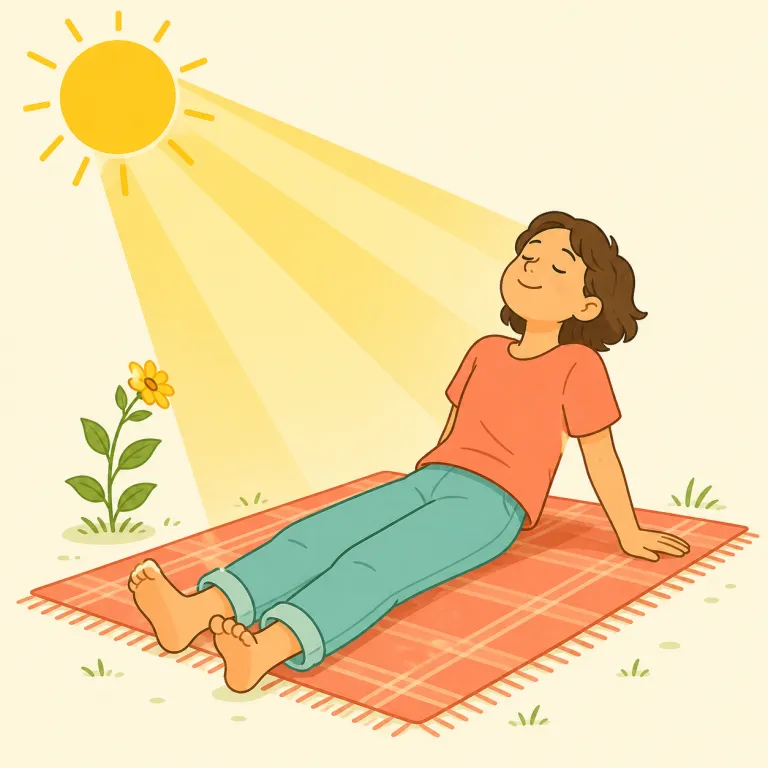 basking（日光浴する・動詞）の覚え方イラスト — まず核は bask