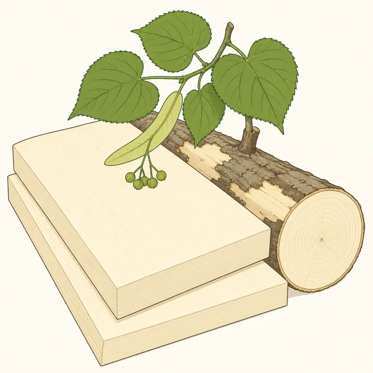 basswood（シナノキ材・noun）の覚え方イラスト