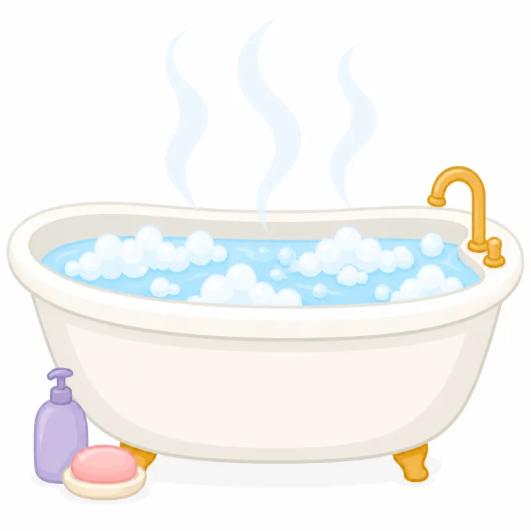 bath（お風呂・名詞）の覚え方イラスト — この bath は、入浴という行為そのものではなく、日本語でいう「お風呂」、つまり湯をためて入る場所や設備を指す用法として意識すると覚えやすくなります