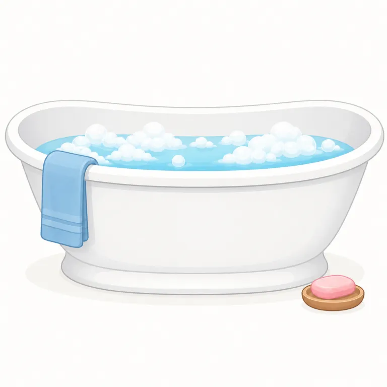 bathtub（浴槽・名詞）の覚え方イラスト — bathtub は bath（風呂）+ tub（大きめの桶・容器）と分けると覚えやすい語です