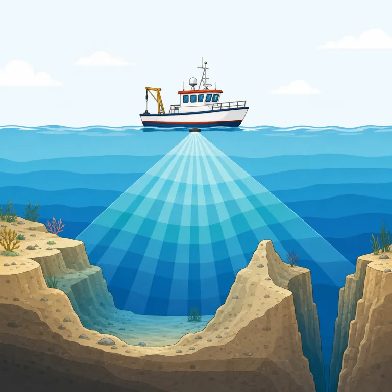 bathymetry（水深測量・名詞）の覚え方イラスト — まず `-metry` に反応すると覚えやすいです