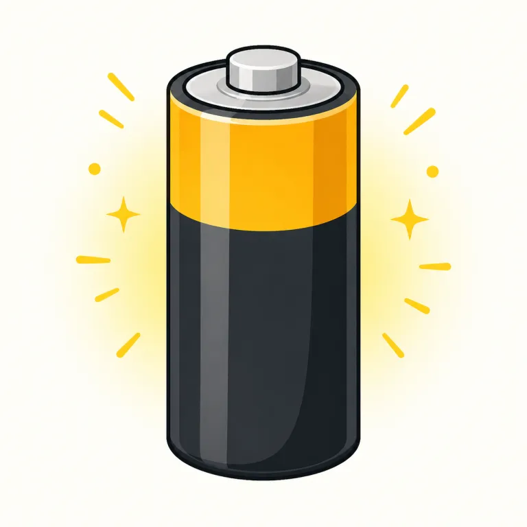battery（電池・名詞）の覚え方イラスト — battery は単に「電池」と訳すより、「機器を動かすための電力源」として覚えると広く使えます
