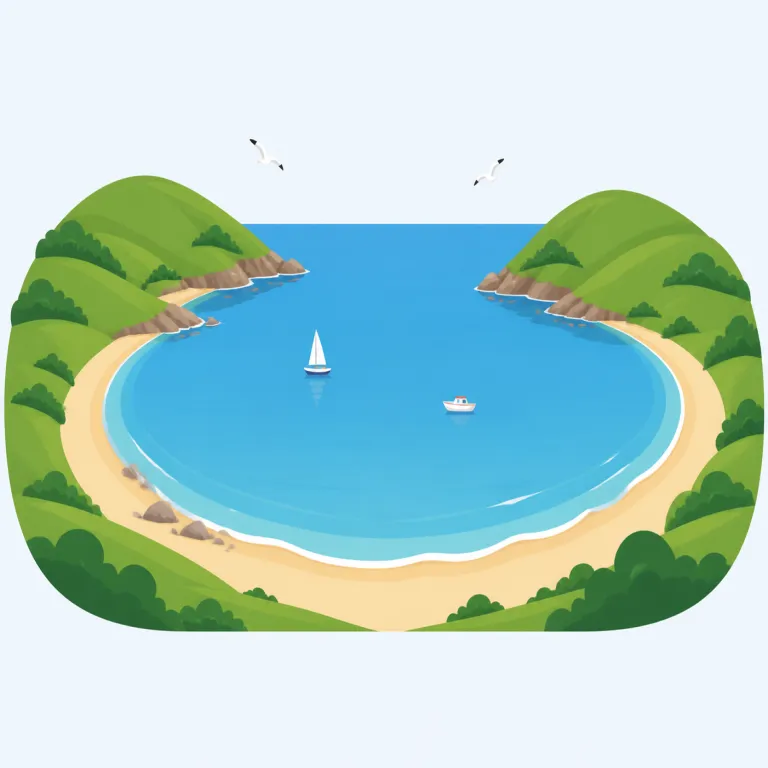 bay（湾・名詞）の覚え方イラスト — このレコードでは、bay を固有名の一部として読む感覚を重視するとよいです