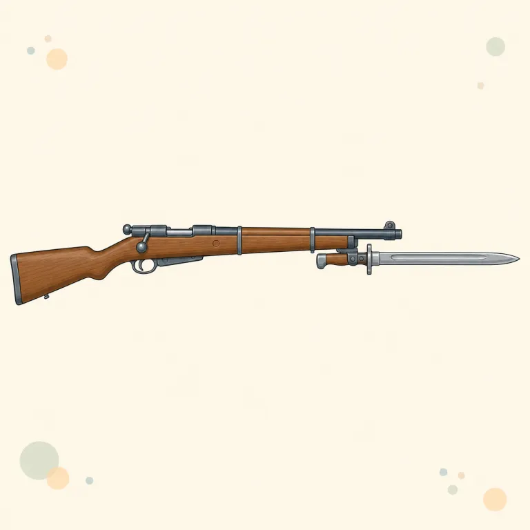 bayonet（銃剣・名詞）の覚え方イラスト — bayonet は単独の刃物ではなく「ライフルの銃口に付く短い刃」とセットで覚えると強い語です