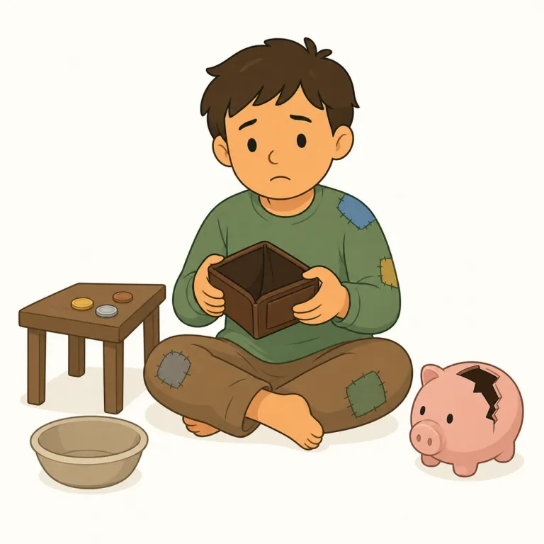be badly off（貧しい・イディオム）の覚え方イラスト — well-off「裕福な」と対で覚えるのが最も自然です