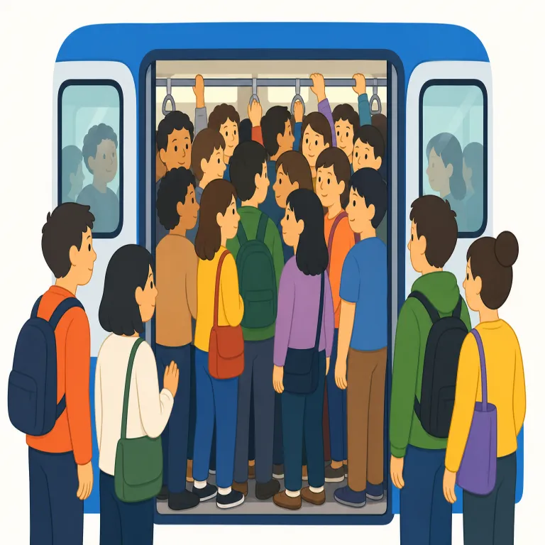be crowded with（でいっぱいである・イディオム）の覚え方イラスト — crowd は「人の集まり」だけでなく、物が一か所に集まって余白をなくすイメージでも使われます