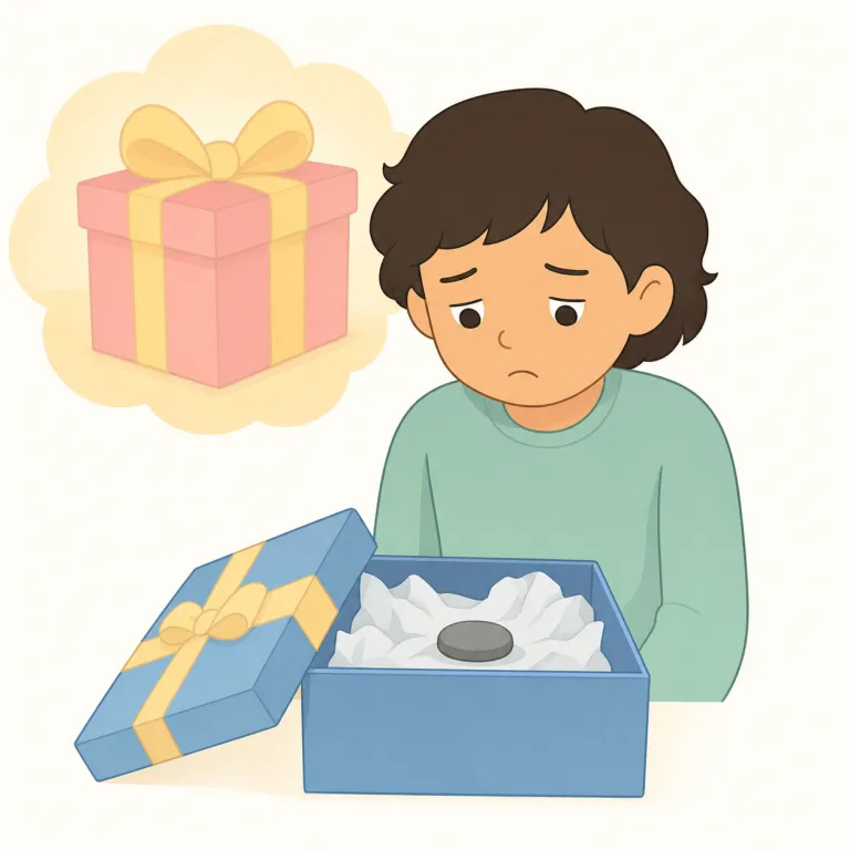 be disappointed at（〜にがっかりする・イディオム）の覚え方イラスト — disappoint は dis-「反対に」と appoint「決める・任命する」から、期待した結果から外される感覚を表します