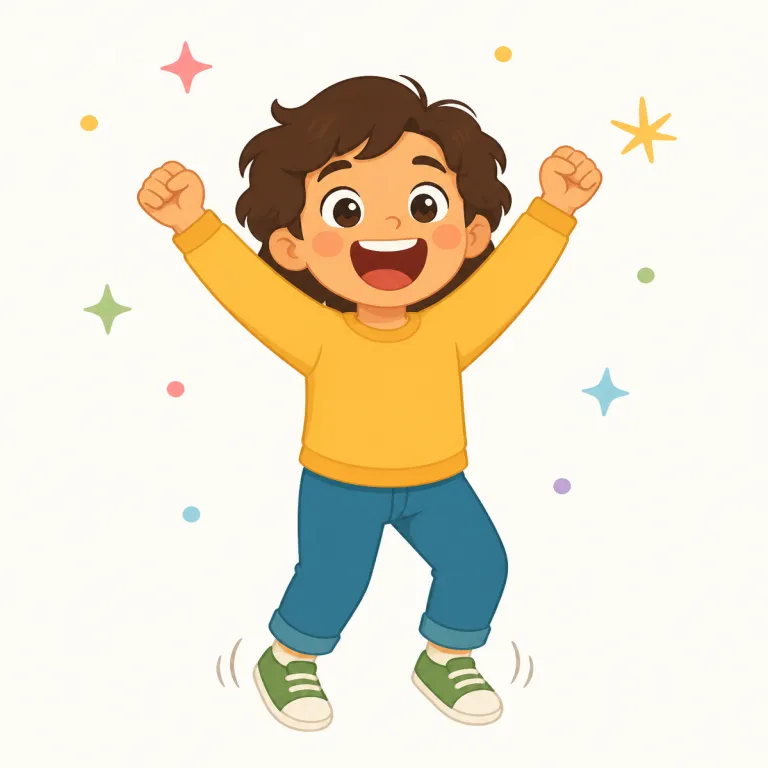 be excited（わくわくしている、興奮している・動詞）の覚え方イラスト — excited は単に「うれしい」ではなく、予定や出来事を前に気持ちがぐっと上がっている感じで覚えると残りやすいです