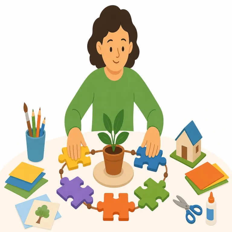 be involved in（〜に関わっている・イディオム）の覚え方イラスト — この意味では、be involved in を「活動や仕事の中で役割を持っている状態」と見る