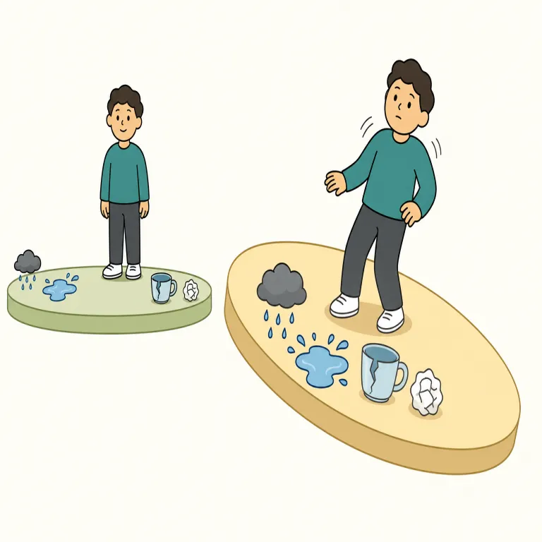 be prone to（陥りやすい・イディオム）の覚え方イラスト — この「陥りやすい」は、単に何かをしがちというより、好ましくない状態へ引き込まれやすい弱点や危うさを強調して覚えます