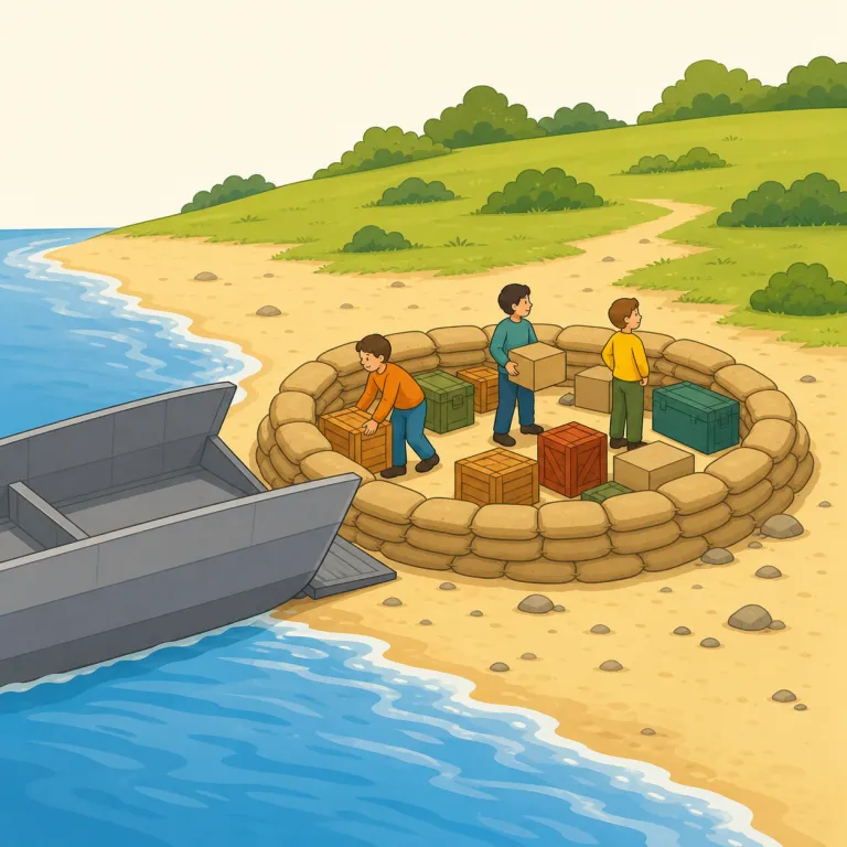 beachhead（上陸拠点・名詞）の覚え方イラスト — beachhead は beach「浜辺」と head「先端・先頭の位置」の組み合わせで考えると覚えやすい語です