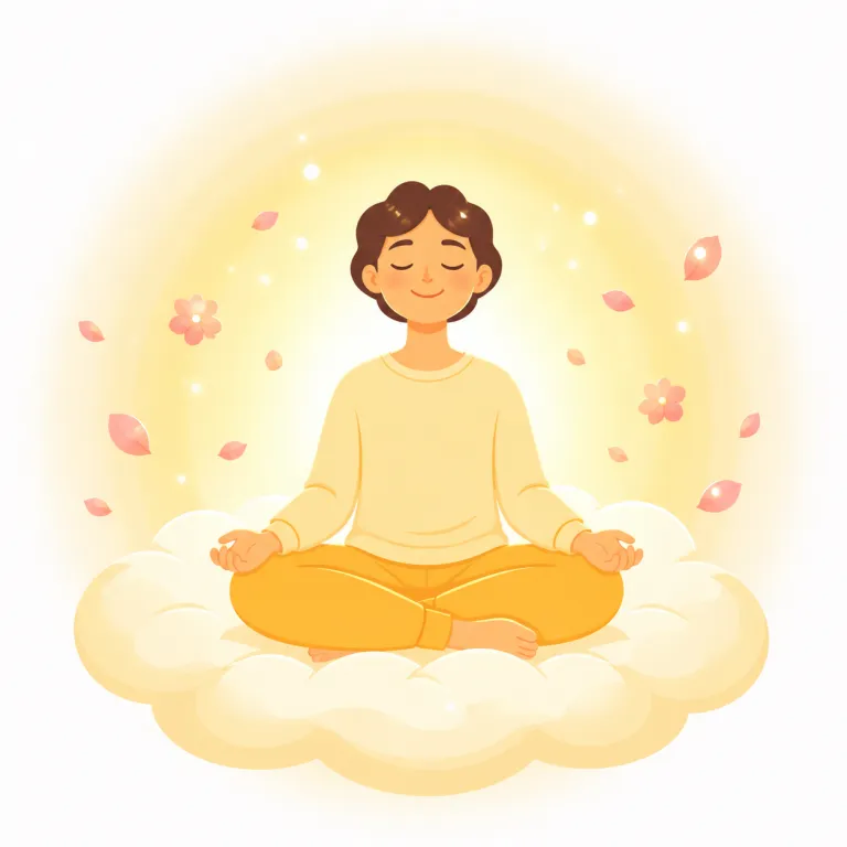 beatitude（至福・名詞）の覚え方イラスト — beatitude は日常的な happy や joy より格調が高く、宗教的・精神的な「祝福された幸福」を指す語