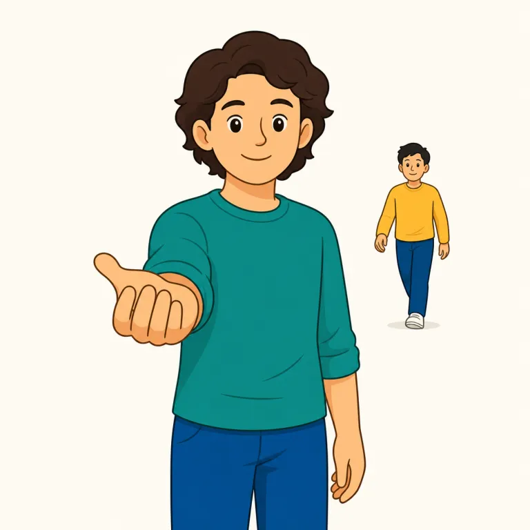 beckon（手招きする・動詞）の覚え方イラスト — このエントリでは beckon を、特に手や指を動かして相手をこちらへ呼ぶ「手招きする」という具体的な動作として覚えます