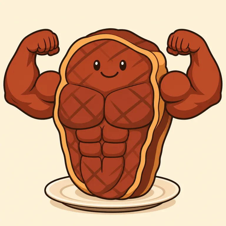 beefy（牛肉の風味がある、がっしりした・形容詞）の覚え方イラスト — beef を知っていれば「beefっぽい」とつかむのが最短です