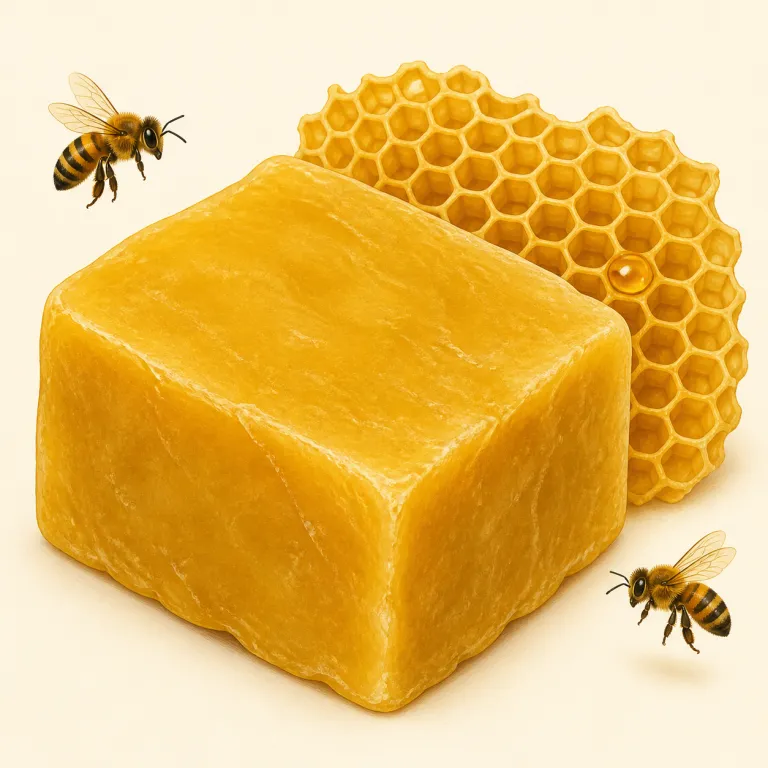 beeswax（蜜蝋・名詞）の覚え方イラスト — bee（ハチ）と wax（ろう）がそのまま合体した、とても見通しのよい複合語です
