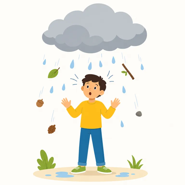 befall（降りかかる・動詞）の覚え方イラスト — fall「落ちる」を知っていれば入りやすい語です