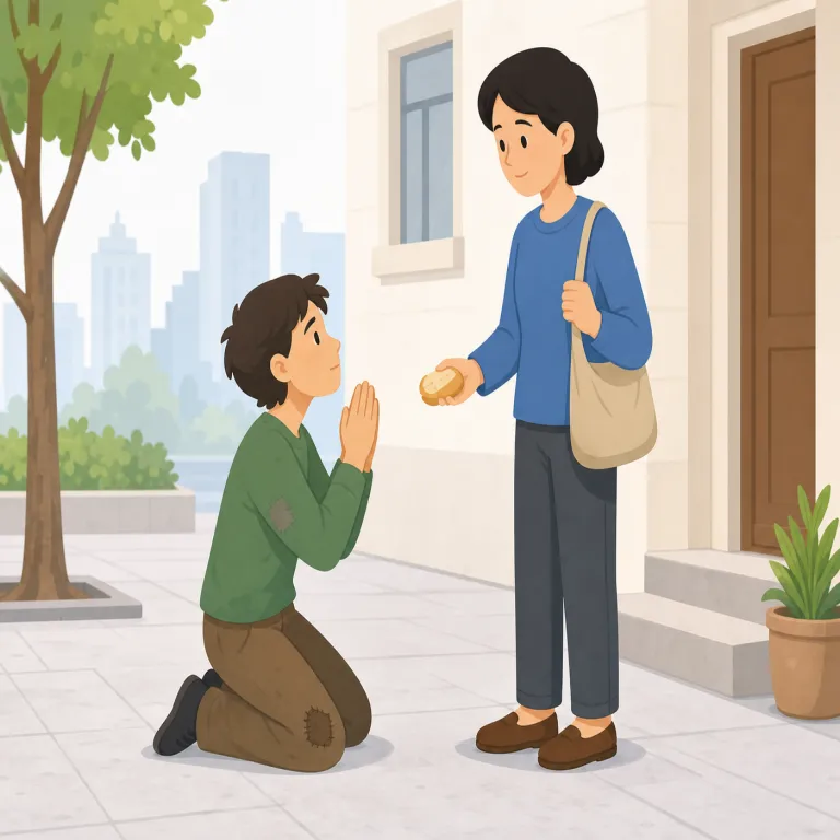 beg（懇願する、物乞いをする・動詞）の覚え方イラスト — beg は ask よりずっと切実で、please を何度も重ねるような必死さを伴う語として覚えるとよいです