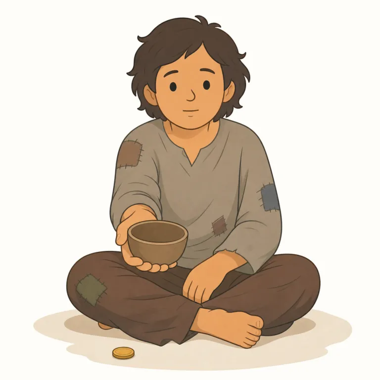 beggar（物乞い・名詞）の覚え方イラスト