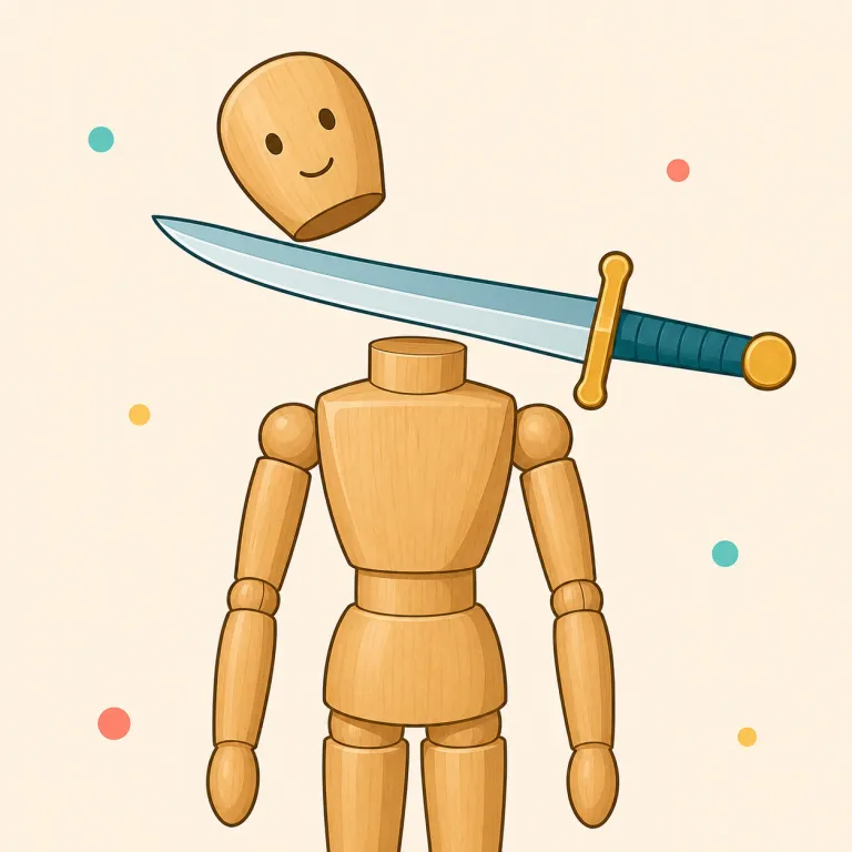 behead（斬首する・動詞）の覚え方イラスト — head が「頭」だと分かれば、behead はまず「頭に何かする動詞」と捉えると覚えやすいです