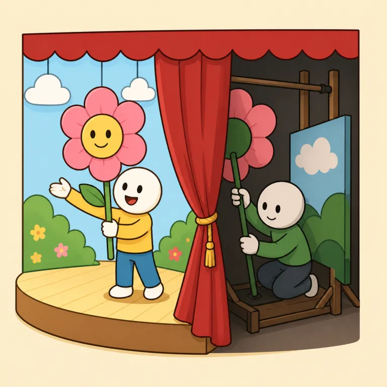 behind the scenes（陰で・idiom）の覚え方イラスト