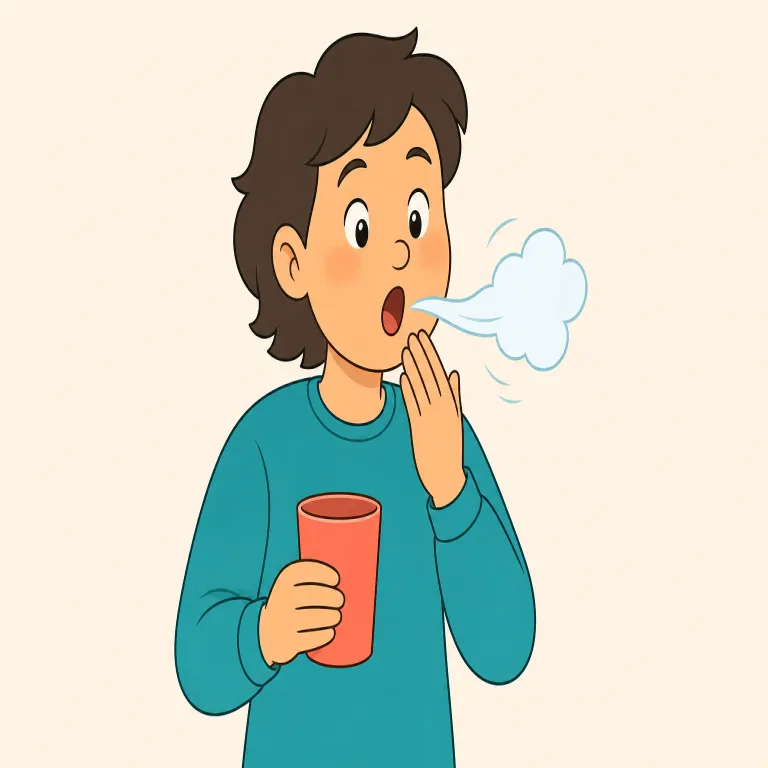 belch（げっぷする・動詞）の覚え方イラスト — まず burp を知っていれば、belch はその粗くて大きい版だと置くと覚えやすいです